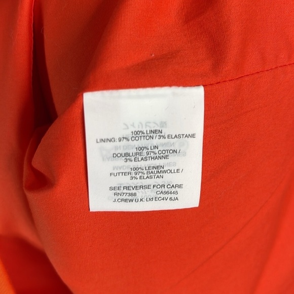 J. CREW Drape Knot Linen Hibiscus Orange Dress Sleeveless Lined Midi Sheath 0 - Picture 10 of 13